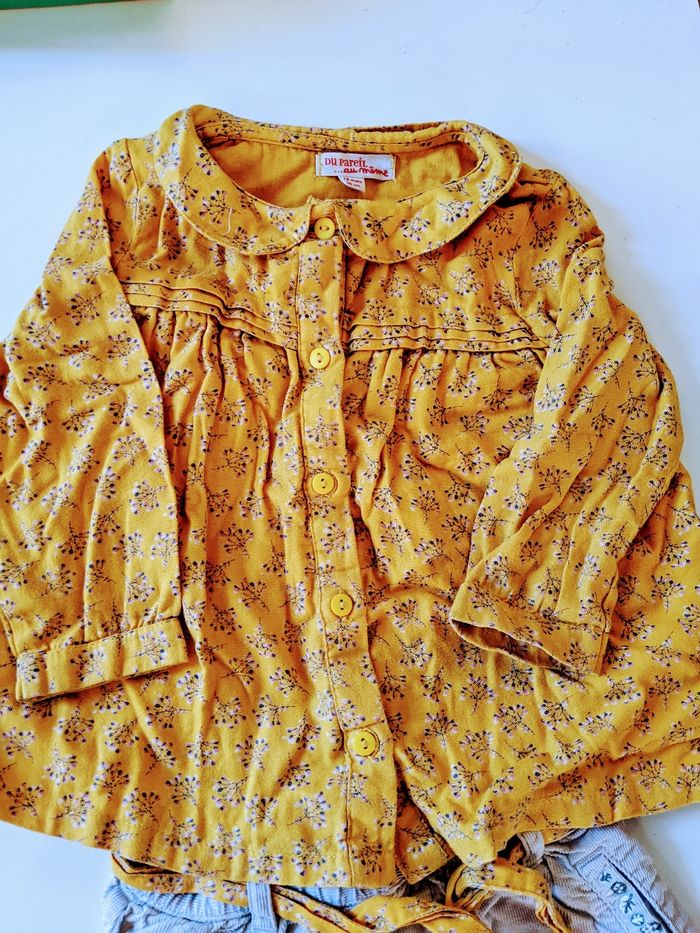 Magnifique ensemble pantalon sarouel et chemisier blouse jaune DPAM 18 mois 81 cm - photo numéro 2