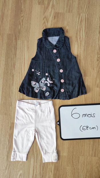 robe jean + legging rose clair taille 6 mois