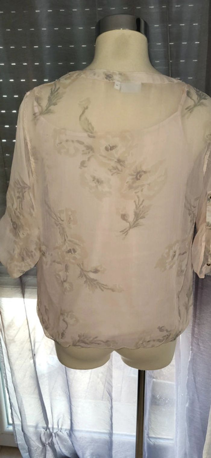 Blouse transparente beige à motifs floraux - Taille S - photo numéro 5
