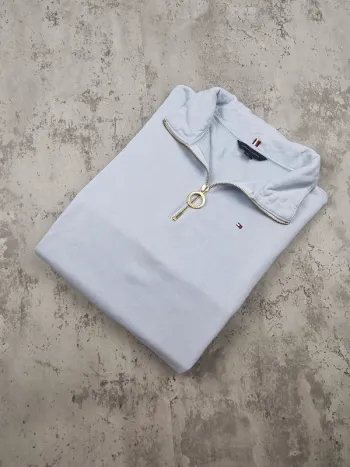 Sweat 1/4 zip Tommy Hilfiger bleu – Taille S Femme (mesures en photos)