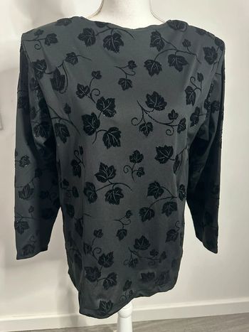 Blouse noire et velours pailleté à fleurs Vintage T38/40 M/L
