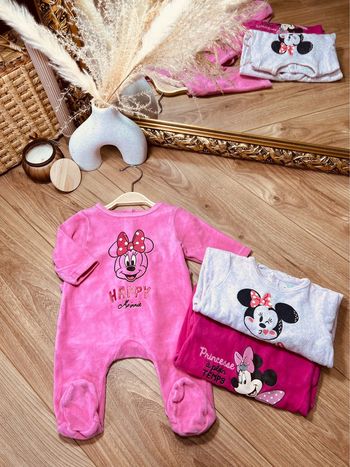 Taille 3 mois lot de 3 pyjamas velours fille Disney rose * Minnie * 🎀