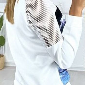 Sweat blanc pour femme transparent aux épaules avec motif devant.