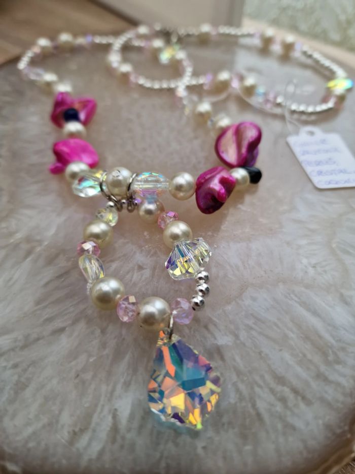 Collier Sautoir Perles Nacrées Perles Cristal Perles Coquillage Fushia - photo numéro 15