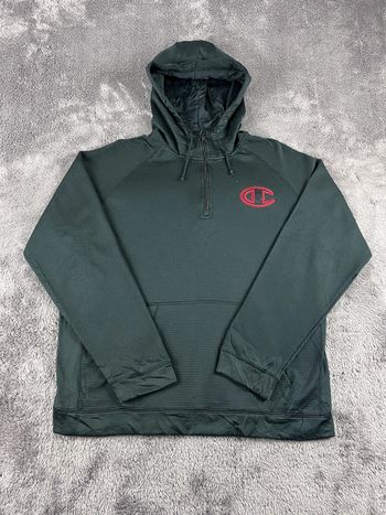 Sweat Capuche Champion Vintage Noir – Taille L – Logo Brodé Rouge