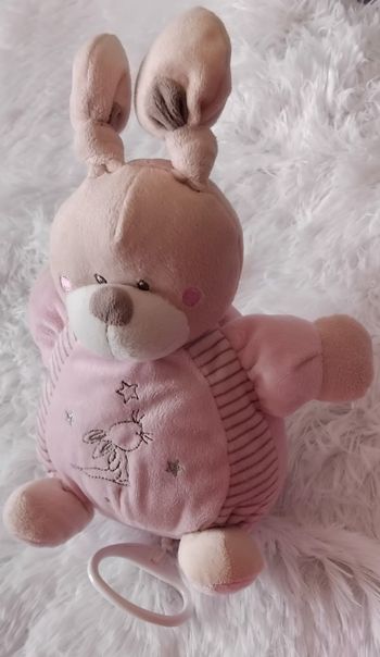 Doudou peluche lapin rose et rayés- musical- lapin et étoiles argentées- Simba
