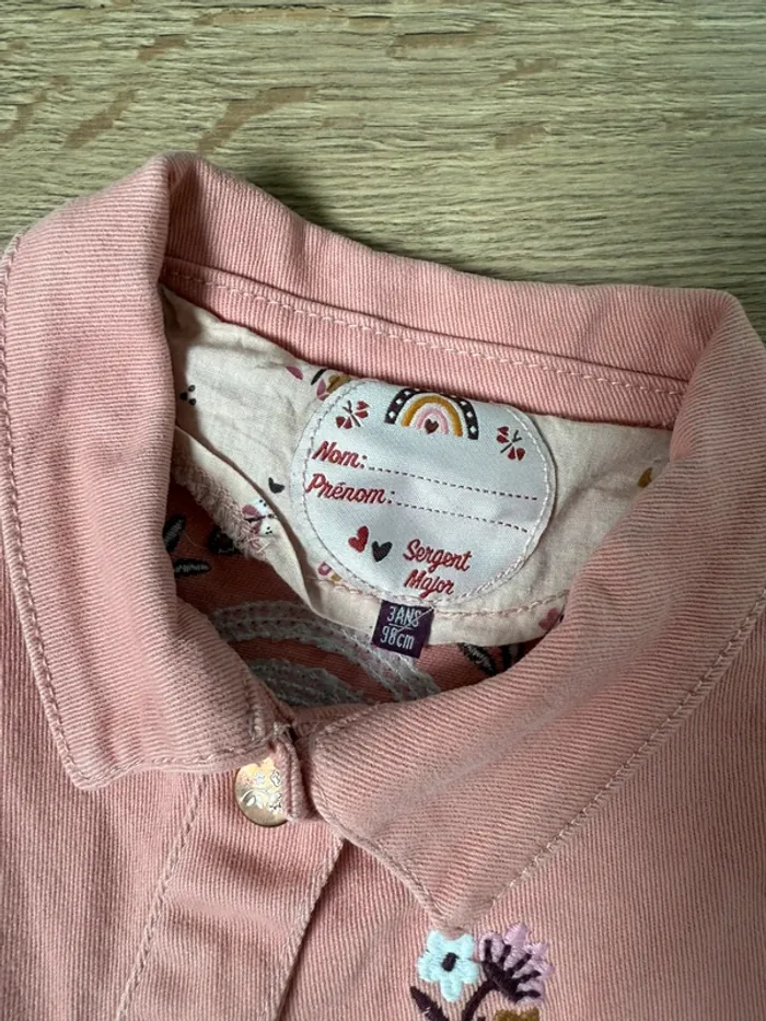 Veste sergent major customisé en jean rose fille 3 ans 98 cm - chat/arc-en-ciel - photo numéro 4