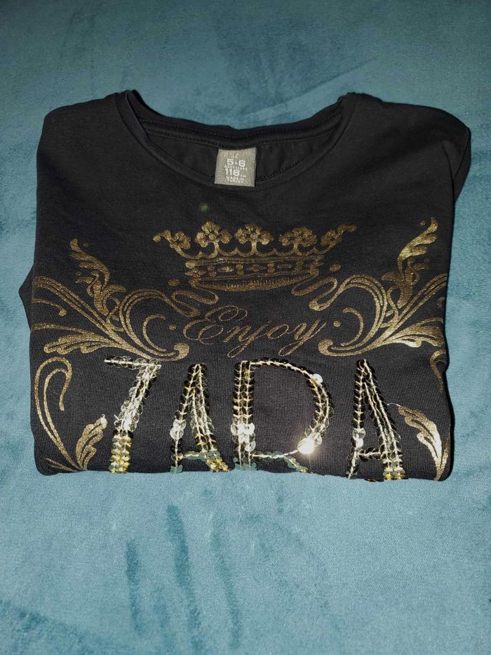 t-shirt noir doré Zara fille 5/6 ans - photo numéro 3