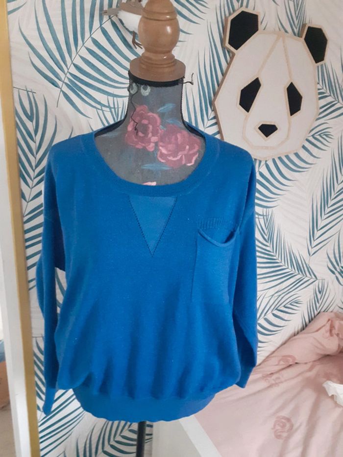 Pull chauve souris bleu pailette M L