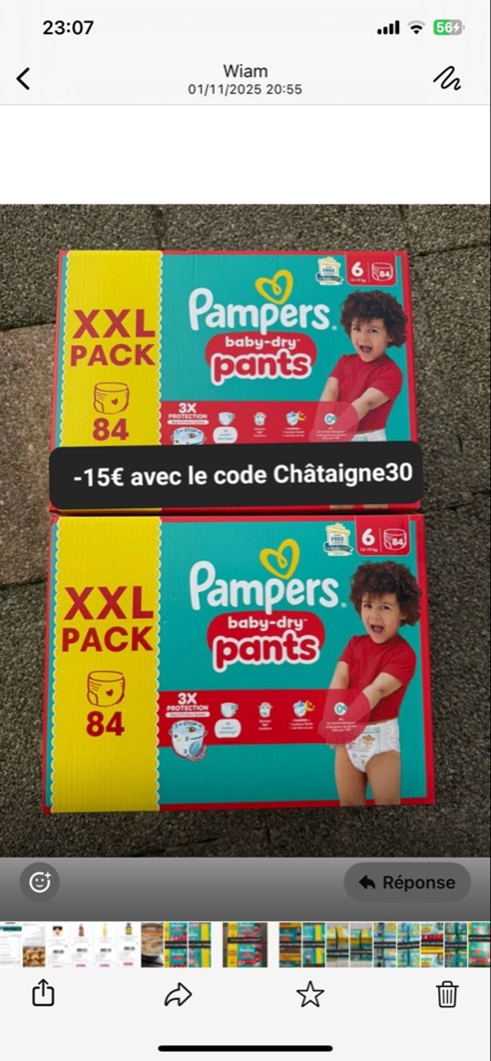 2 carton de couches Pampers taille 6