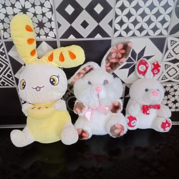Lot de 3 peluches doudou lapin