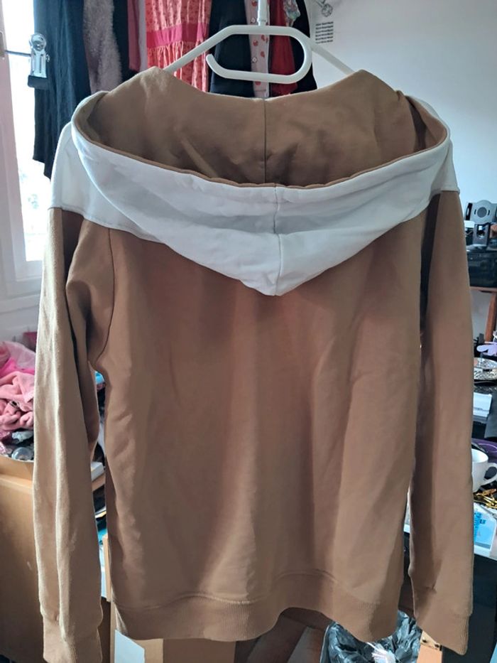 Veste mixte sweat à capuche sport ou citadine marron clair et blanche - Obscuros - T38/40 - photo numéro 5