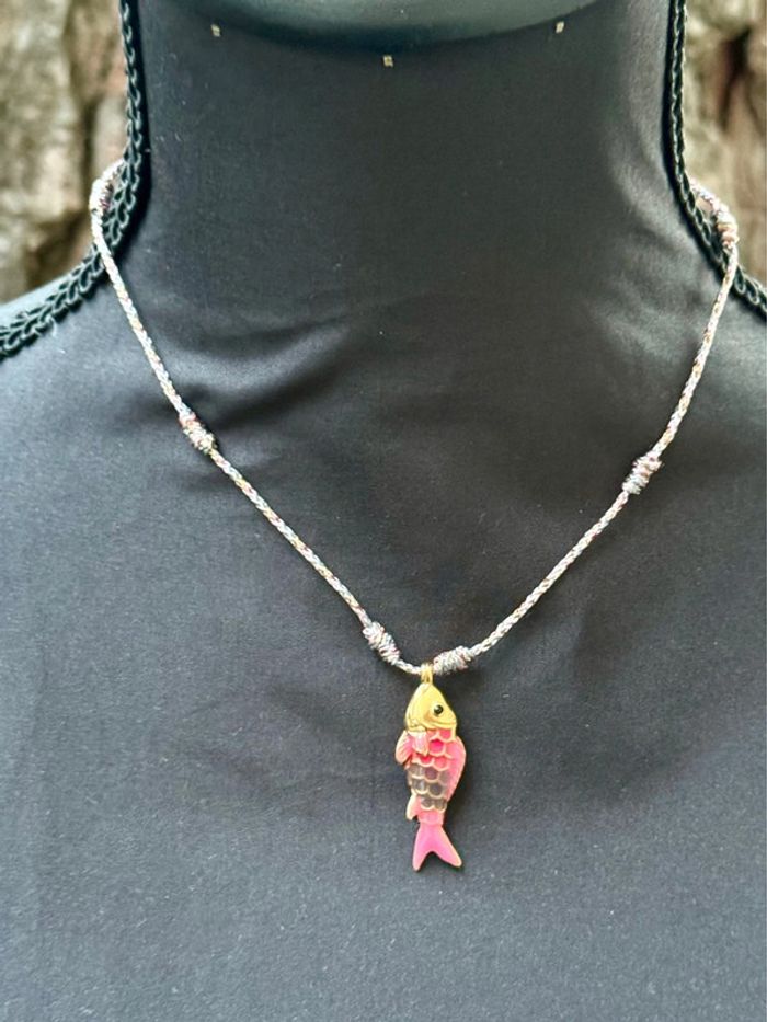 Collier cordon tressé  chaîne réglable et poissons acier inoxydable or habaha Paris - photo numéro 5