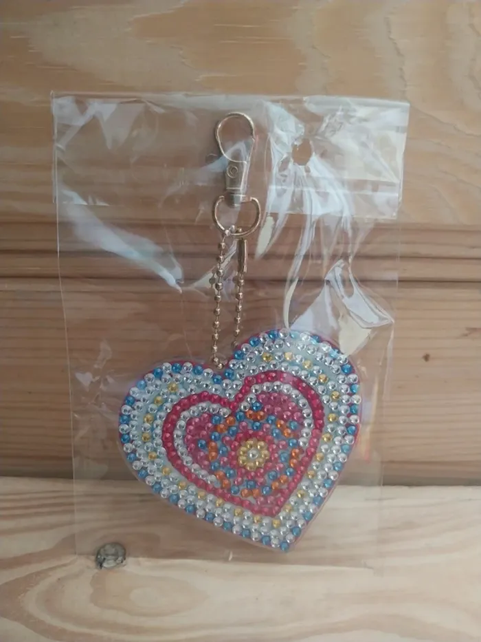 Porte clé recto / verso cœur en Diamond painting