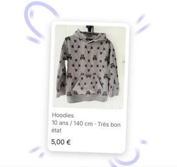 Sweat à capuche hoodie gris 10 ans vintage Y2K