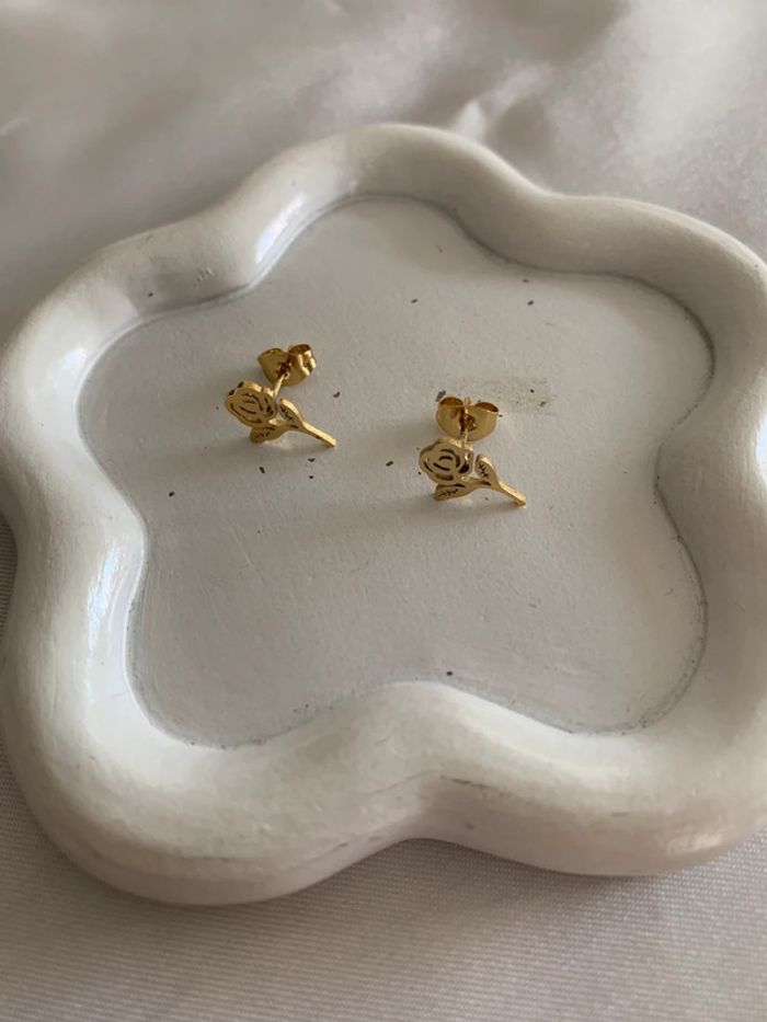 Boucles d’oreilles fleur rose en acier inoxydable doré - photo numéro 6