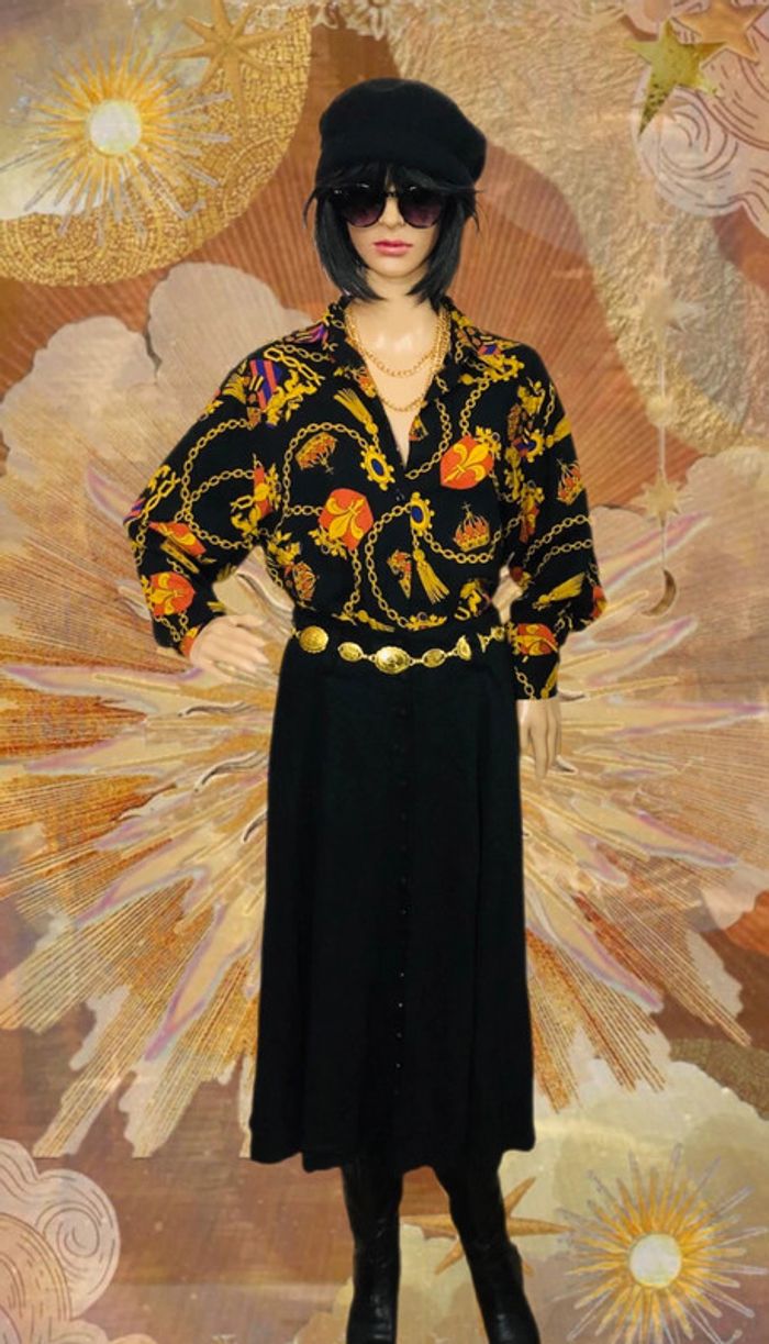 👑Chemise vintage baroque royal chaîne or Gold chain black long sleeve shirt👑 - photo numéro 3
