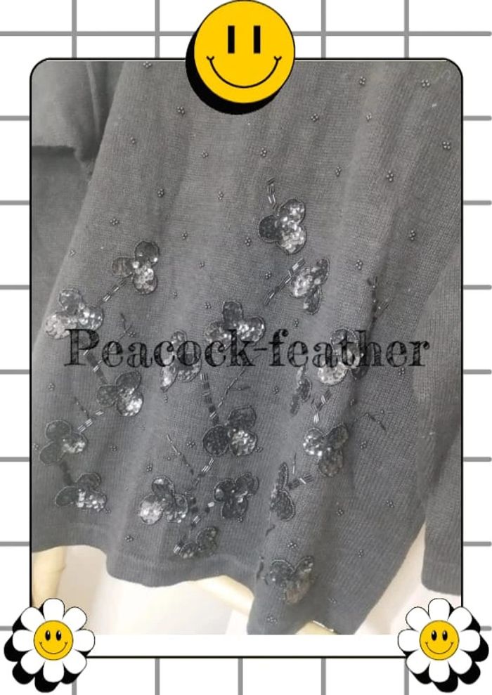 Pull noir sequins et perles TU - photo numéro 2