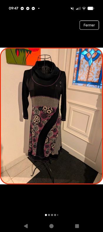 Robe courte bohème chic - Motifs graphiques & Col bénitier - T2 / 38