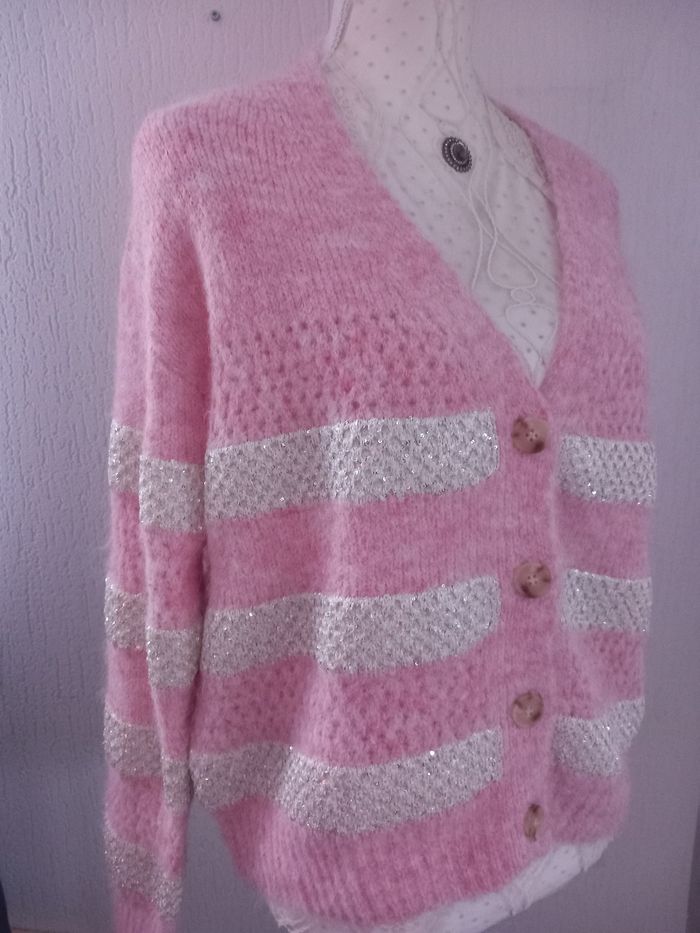 Sublime Gilet femme laine taille unique 36 au 42 rose argenté - photo numéro 2