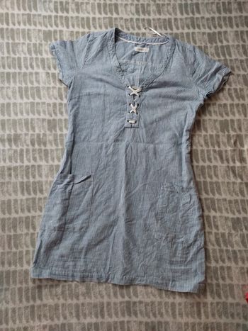 Robe droite bleu et blanc rayures lin cache cache taille 38
