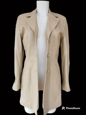 Veste 3/4 cintrée en cuir d'agneau véritable beige claire femme XS