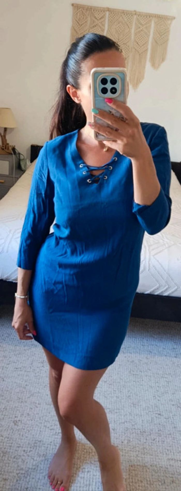 Robe légère Caroll bleu 40 laçage au décolleté manches 3/4 - photo numéro 4