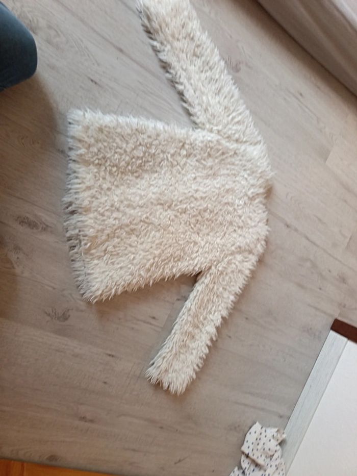 Veste Gilet 8 ans écru crème ille effet poilu fermeture éclair - photo numéro 12