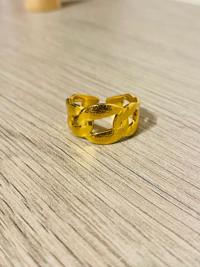 Bague épaisse ajustable doré maillons martelée acier inoxydable - photo numéro 4