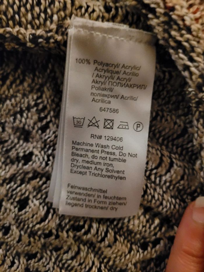 Veste gilet long à capuche en maille, marron et beige - photo numéro 7