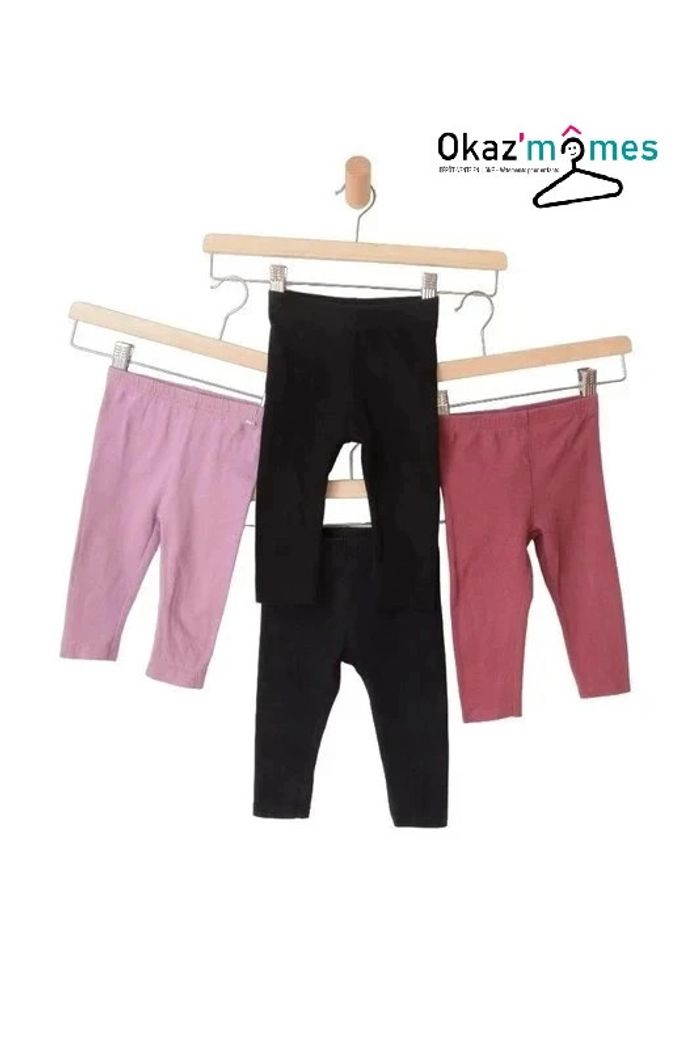 LOT de 4 leggings fille 12 mois (noir / rose / violet)