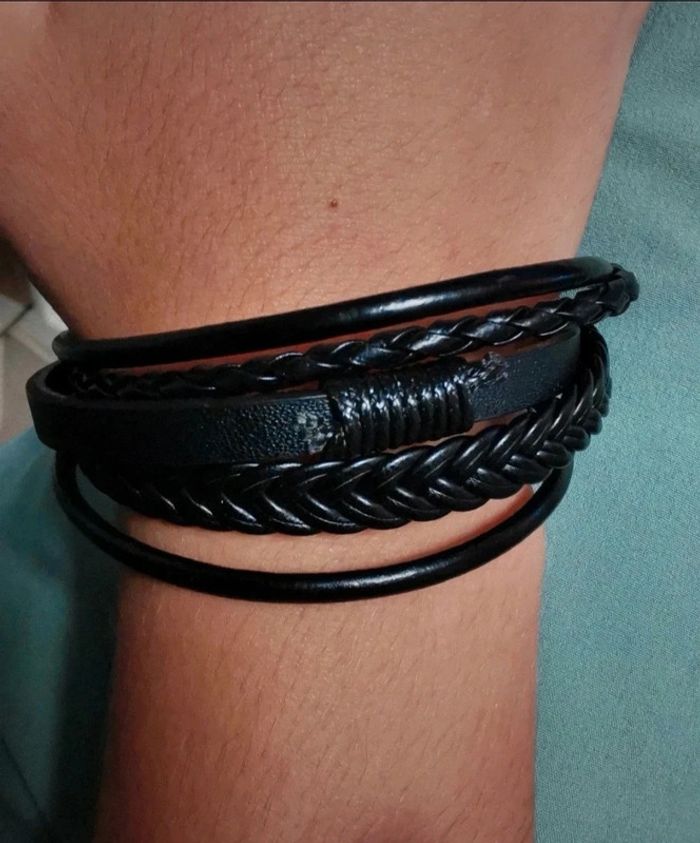 F45 bracelet jonc cuir homme fermoir magnétique tendance noir - photo numéro 2