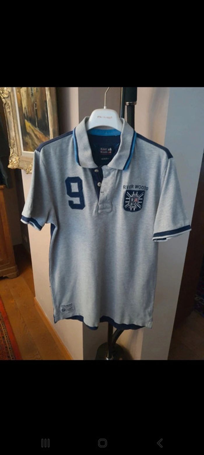 Polo River Woods Grise et bleu slim fit taille M