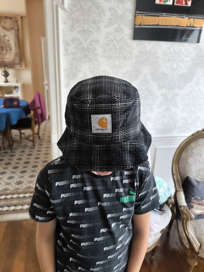 Bob en velours noir à carreaux Carhartt neuf S/M - photo numéro 2