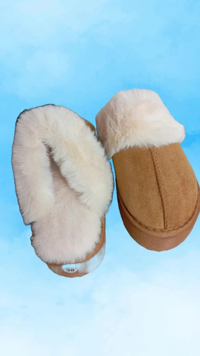 Pantoufles compensées fourrées camel 38 - photo numéro 2