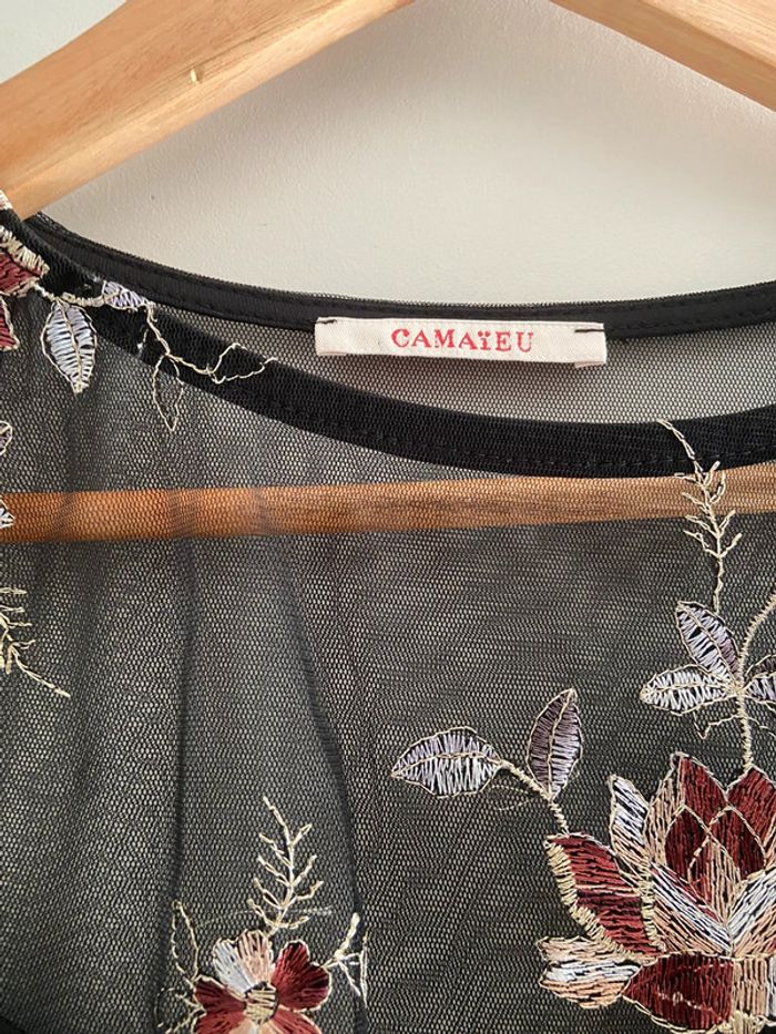 Blouse transparente noir en tulle et broderie fleurs - photo numéro 4