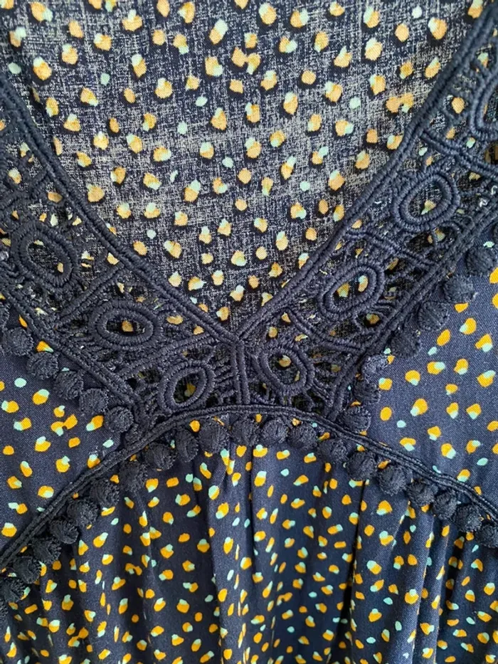 Blouse manche longue akoz de toi marine marine tacheté moutarde turquoise - photo numéro 3