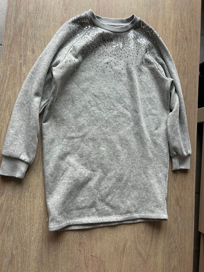 Robe pull/sweat habillé chaude grise à strass et manches  longes et