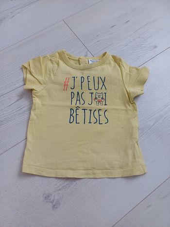 T-shirt jaune 12 mois "jpeux pas j'ai bêtises"