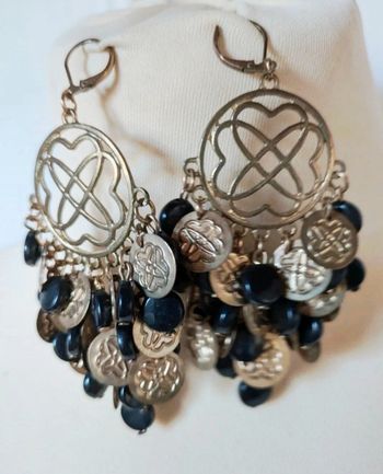 💎Boucle d'oreille noir et doré femme bijouterie ancienne