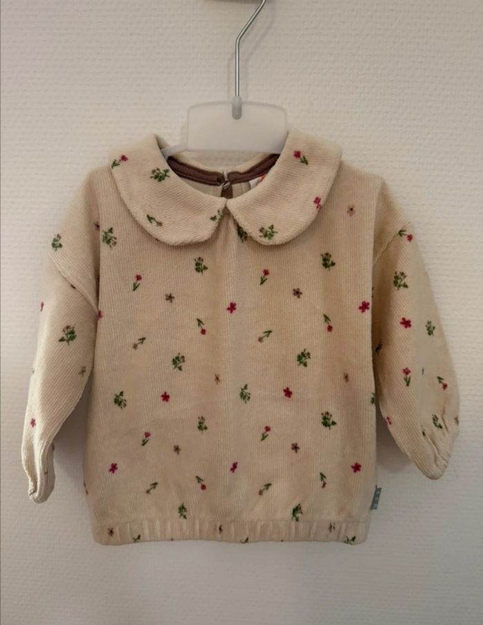 Pull fleuri velours hema