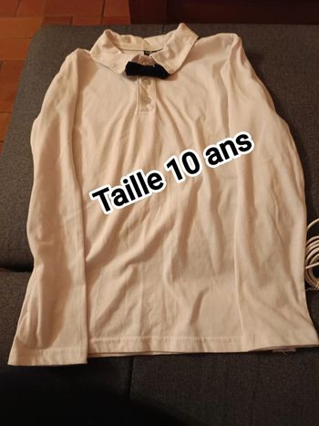 Polo blanc manche longue noeud papillon taille 10 ans