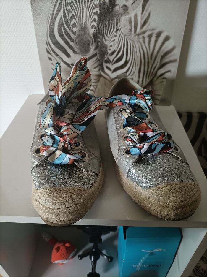 Chaussures espadrilles gris argenté paillettes - photo numéro 4