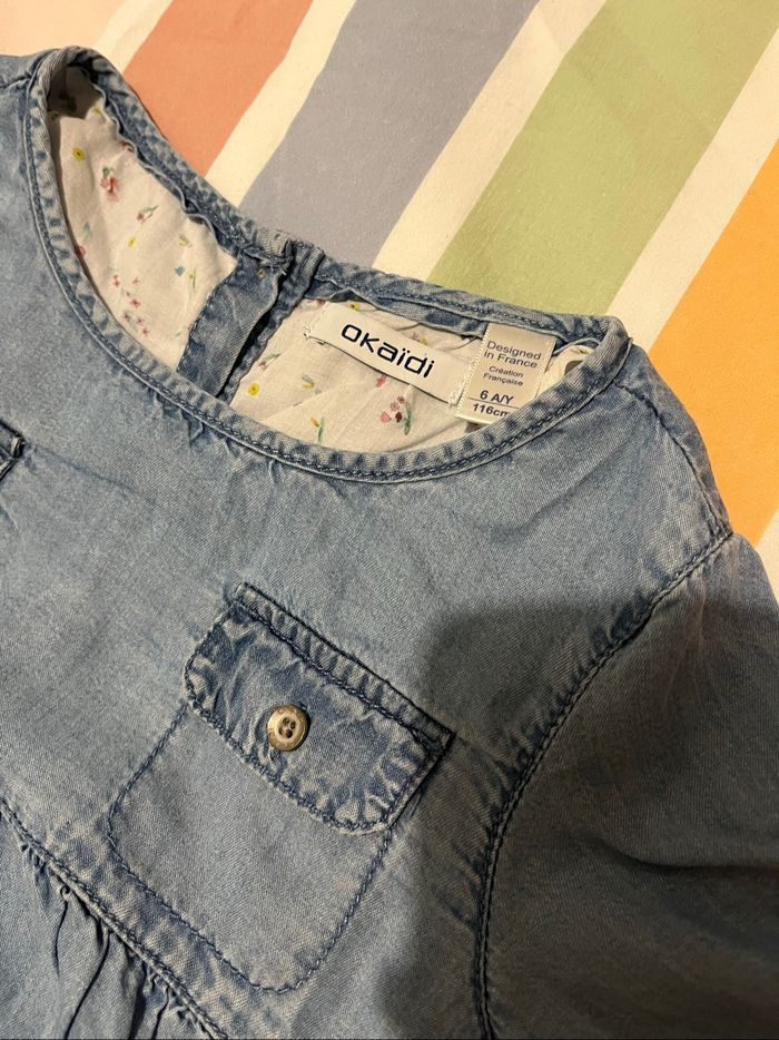 Blouse fille okaidi 6ans, manches retroussables - photo numéro 2