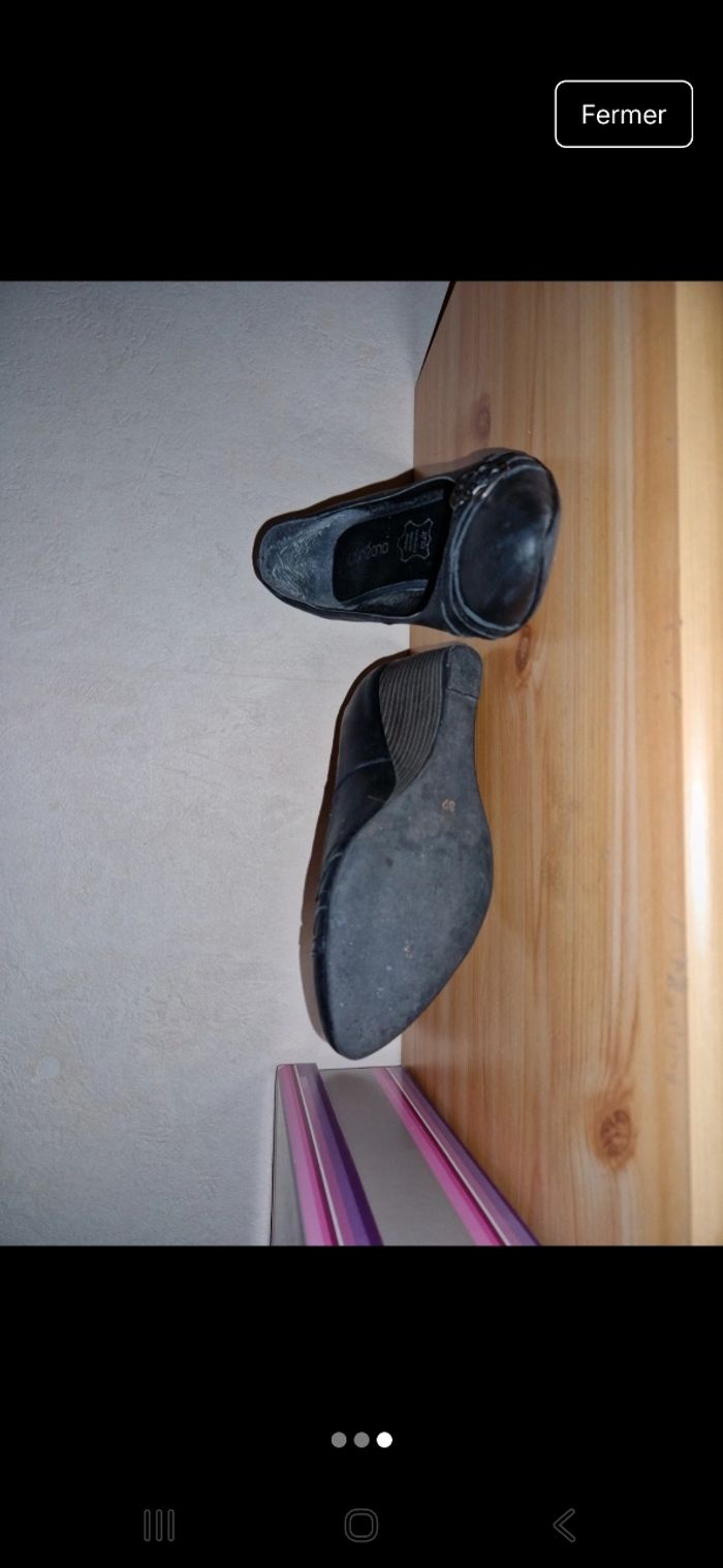 Chaussures compensées noires cuir - photo numéro 3