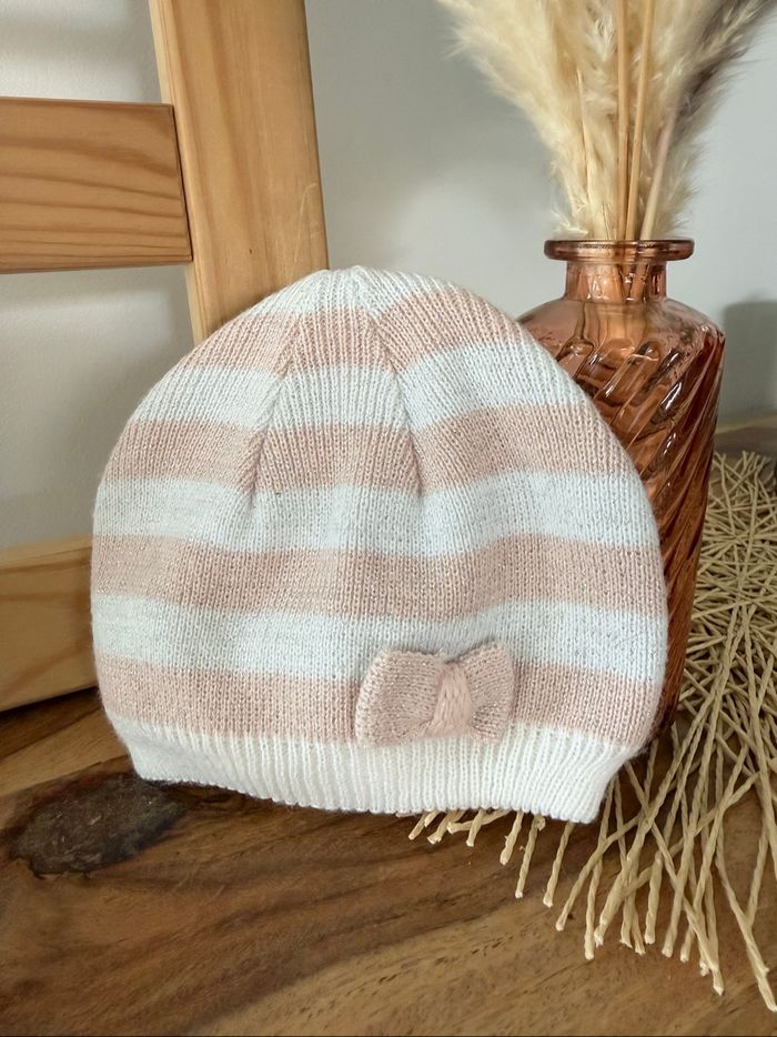 Bonnet bébé fille blanc et rose pailletes Orchestra 44 cm