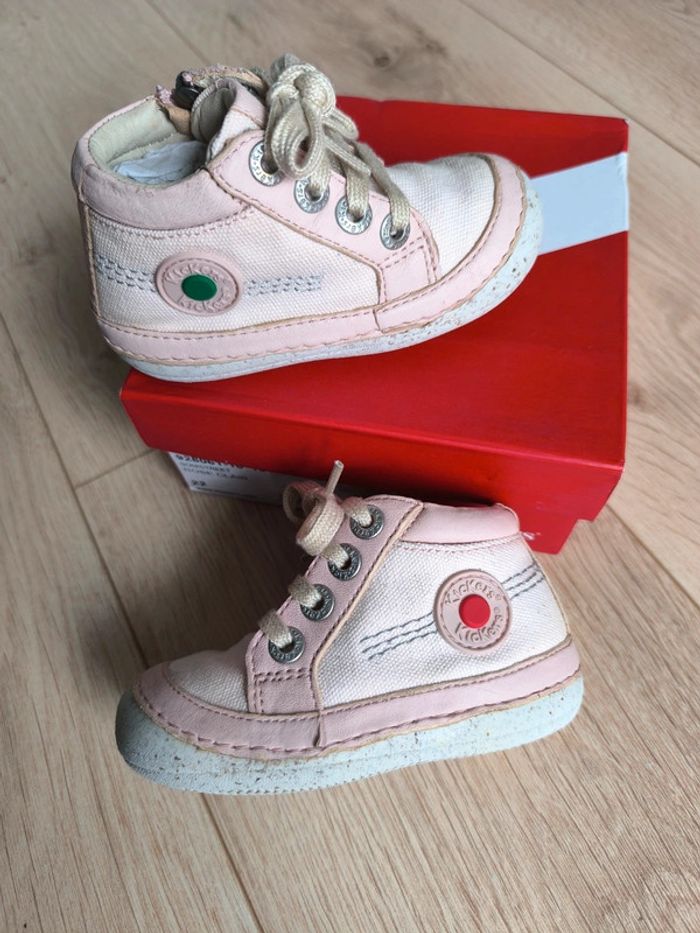 Baskets fille cuir et toile rose clair Kickers Sonistreet - Taille 22