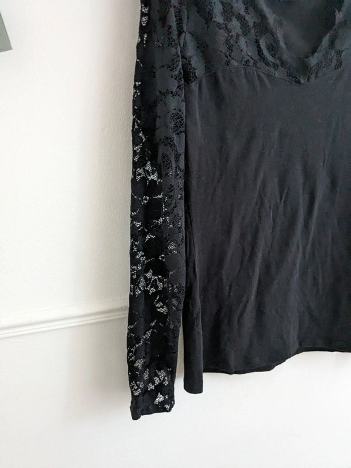 T-shirt manches longues dentelles S noir - photo numéro 2