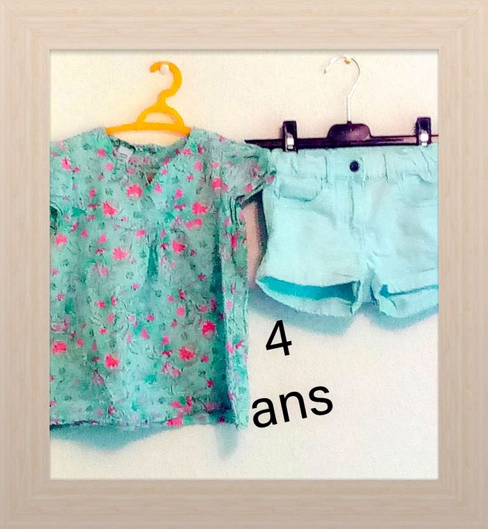 4 ans Ensemble 2 pièces h&m (autres) short et tunique turquoise fleuri print été /Excellent état - photo numéro 4
