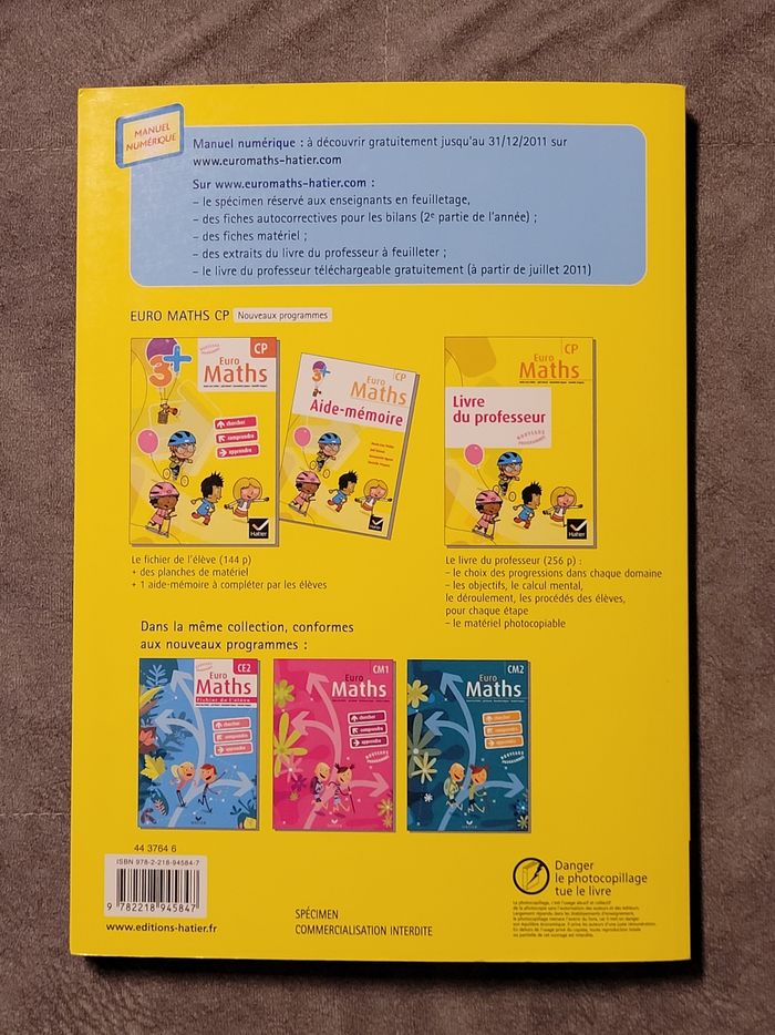 Euro Maths CP éd. 2011, Fichier de l'élève + Aide mémoire (version enseignant) Marie-Lise Peltier - photo numéro 7